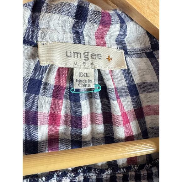 Umgee Women's Plaid Gingham Light Weight Cotton Button Up Tunic Top Plus Size 1X - Picture 11 of 12